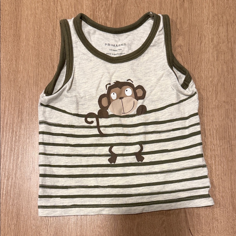 Primark Kids' Striped Monkey Tank Top - Olive and Cream